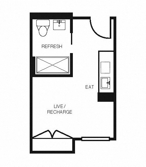 Floor plan for studio, 1 bath, 255 sqft